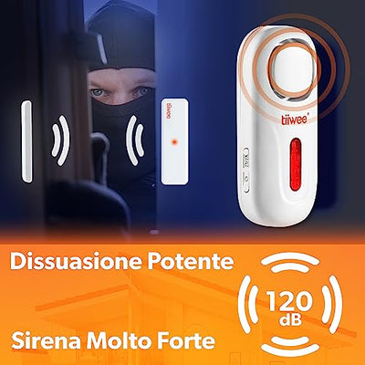 tiiwee A1 Allarme Casa – Sistema di Allarme Senza Fili – Antifurto Casa – Sirena Forte, 2 Sensori per Porte e Finestre, 1 Telecomando – Per Appartamento, Garage, Ufficio