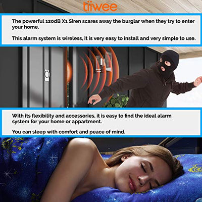 Tiiwee X1 XL Allarme Casa Senza Fili con Sirena 120 dB, 4 Sensori per Finestre Porta e 2 Telecomandi - Kit Antifurto - Batterie Incluse – Installazione Facile - Anti-Effrazione - Sicurezza Domestica