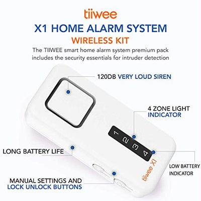 Tiiwee X1 XL Allarme Casa Senza Fili con Sirena 120 dB, 4 Sensori per Finestre Porta e 2 Telecomandi - Kit Antifurto - Batterie Incluse – Installazione Facile - Anti-Effrazione - Sicurezza Domestica