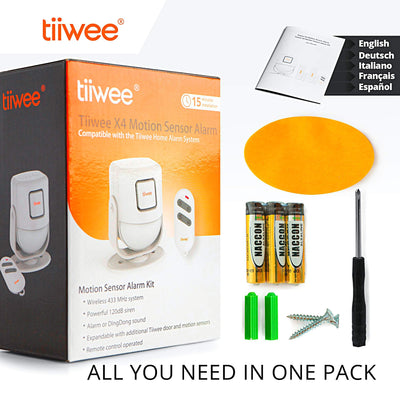 tiiwee X4 Rilevatore di Movimento e Allarme Sirena - Anti-Effrazione Sistema di Allarme con Telecomando - Sirena da 125 dB - Espandibile - Allarme Garage Furgone Capannone