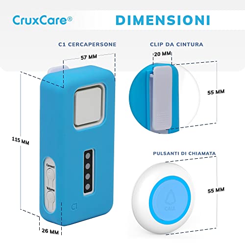 CruxCare C2 Avisador Personas Mayores - 1 Botón de Llamada y 1 Localizador  - Alarma para Ancianos y Discapacitados - Sistema de Emergencia Ancianos 
